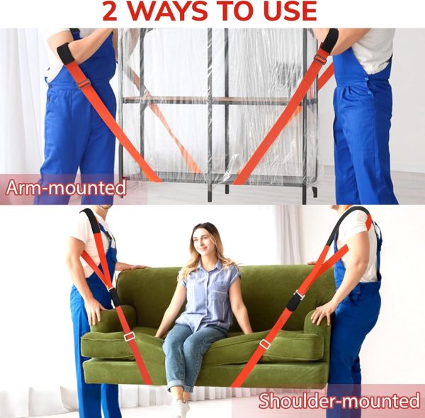 Ytonet Moving Straps, Lifting Straps for Move Furniture, 2-Person Shoulder Lifting and Moving System for Appliances, Mattresses, Heavy Objects up to 800lbs, Furniture Strap Round Sling, Orange-3