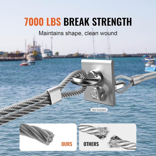 VEVOR Wire Rope, 1/4" 250 ft Zinc Galvanized Carbon Steel Cable with Gloves, 7000 lbs Breaking Strength, 7 x 19 Strands Construction Marine Aircraft Grade for Handrail Stair Decking Fence Outdoors-3