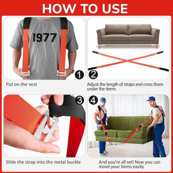 Ytonet Moving Straps, Lifting Straps for Move Furniture, 2-Person Shoulder Lifting and Moving System for Appliances, Mattresses, Heavy Objects up to 800lbs, Furniture Strap Round Sling, Orange-1