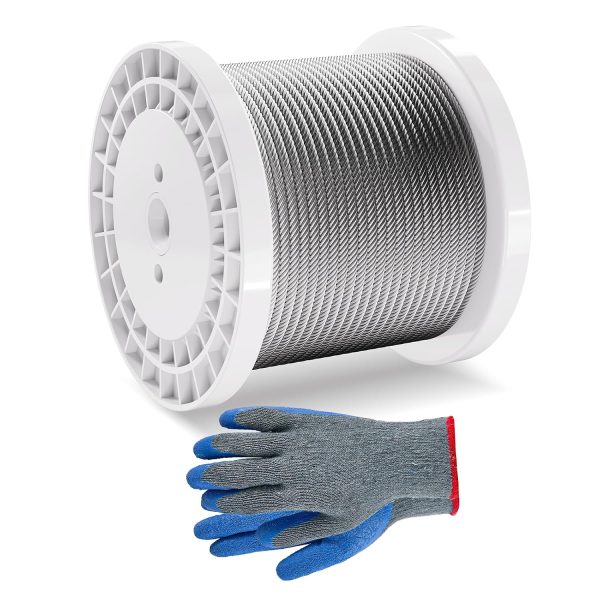 VEVOR Wire Rope, 1/4" 250 ft Zinc Galvanized Carbon Steel Cable with Gloves, 7000 lbs Breaking Strength, 7 x 19 Strands Construction Marine Aircraft Grade for Handrail Stair Decking Fence Outdoors-8