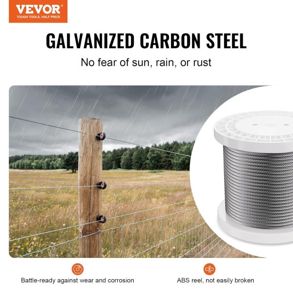 VEVOR Wire Rope, 1/4" 250 ft Zinc Galvanized Carbon Steel Cable with Gloves, 7000 lbs Breaking Strength, 7 x 19 Strands Construction Marine Aircraft Grade for Handrail Stair Decking Fence Outdoors-1