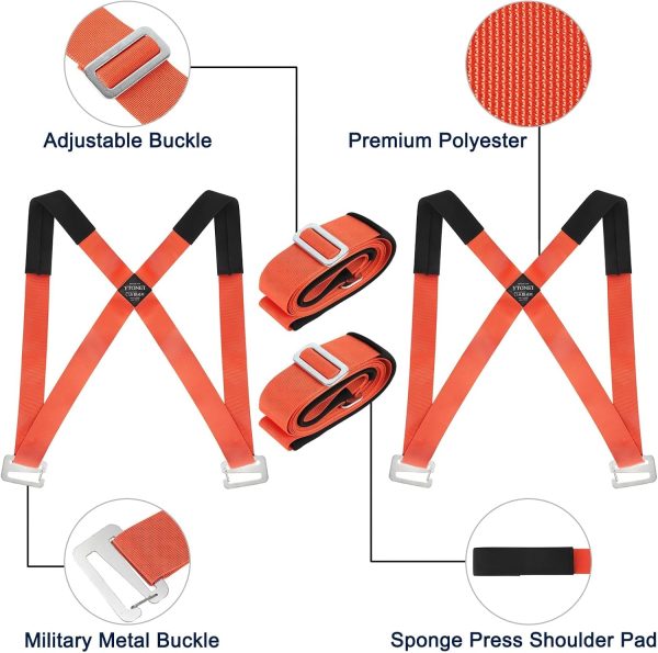 Ytonet Moving Straps, Lifting Straps for Move Furniture, 2-Person Shoulder Lifting and Moving System for Appliances, Mattresses, Heavy Objects up to 800lbs, Furniture Strap Round Sling, Orange-4