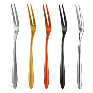 5 PCS Small Fruit Fork, 5.1 Inch Stainless Steel Dessert Forks, Mini Fruit Forks for Appetizer Cake Cocktail, Asanta Tiny Cute Salad Forks for Party, Home, Mix Color (Silver/Gold/Rose Gold/Black/Blue)-0